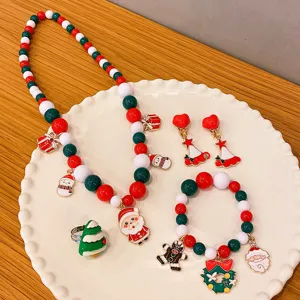 Kids Christmas jewelry set necklace bracelet earrings ring festive party gift accessory