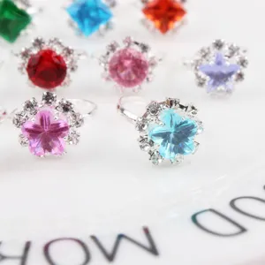 Kids adjustable rhinestone rings set, colorful cute flower star crystal finger jewelry for girls.