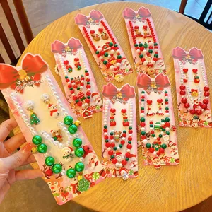 Kids Christmas jewelry set Santa reindeer necklace earrings holiday party gift accessories