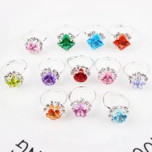Kids colorful rhinestone adjustable ring set children cute crystal diamond rings jewelry gifts