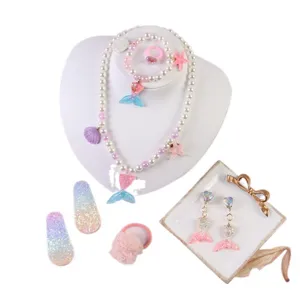 Children jewelry set gradient mermaid necklace gift box girl birthday gift accessories