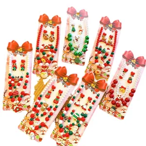 Kids Christmas necklace set cute Santa reindeer beaded jewelry gift for girls party wear