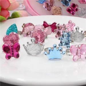 Cute children crystal rings set colorful cartoon diamond adjustable rings for girls and kids