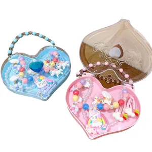 Children cute unicorn heart shaped jewelry box with necklace and bracelet for girls