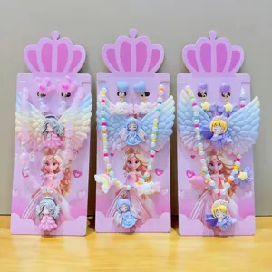 Kids Cute Resin Cartoon Angel Princess Necklace Colorful Beaded Pendant Necklace Sweet Fashion Jewelry Gift For Girls