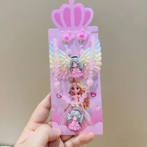 Kids cute resin colorful cartoon princess necklace set with angel wings and beaded chain design