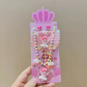 Korean style cute resin cartoon princess necklace and earrings set for little girls.