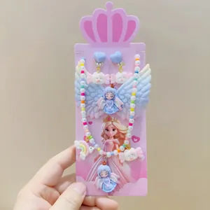 Kids cute resin cartoon princess necklace set colorful beaded jewelry accessories for girls