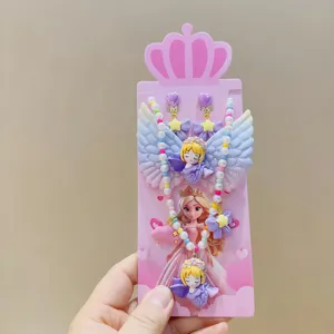Detailed view of cute resin cartoon princess necklace and earrings set for kids wear.