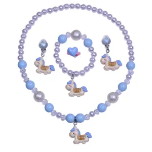 Cute children jewelry girls necklace bracelet set pearl bead cartoon pony accessory kit