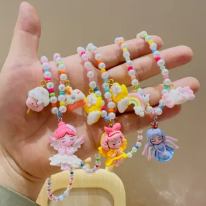 Cute resin cartoon character and colorful pearl beaded necklaces set for lovely kids.