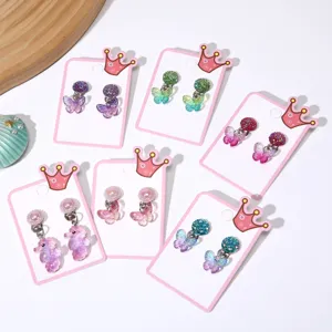 Kids Butterfly Clip On Earrings Sweet Cute Gradient Color Resin Ear Clips Without Piercing Children Fashion Jewelry Gift