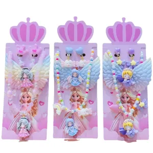Kids cute resin cartoon princess necklace set children colorful jewelry accessories
