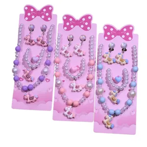 Cute kids jewelry set including necklace bracelet earrings rings with cartoon unicorn beads.