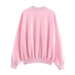 Vue arrière détaillée du sweat-shirt casual rose clair uni avec poignets et ourlet côtelés.