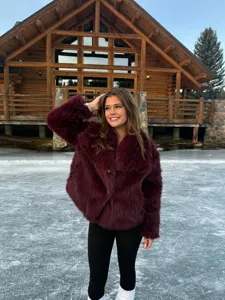 Women solid color faux fur jacket long sleeve lapel winter casual warm outer wear coat