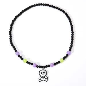 Halloween children's beaded necklace cute cartoon skull pendant gothic party accessory.