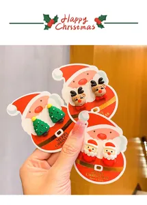 Christmas children clip-on earrings cute cartoon reindeer Santa tree cute jewelry gifts
