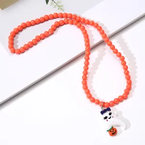 Halloween cute ghost pumpkin pendant orange beaded necklace for kids party jewelry