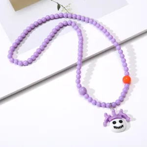 Kids Halloween purple beaded necklace with funny skull jester pendant costume jewelry gift.