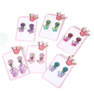 Kids butterfly clip-on earrings set cute multi-color non-pierced jewelry for daily wear