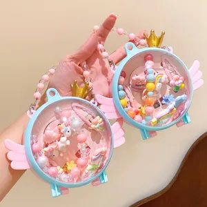 Children unicorn rainbow hair clips set cute storage box set kids gift accessories detail view