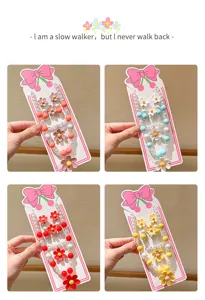 Close-up details of kids pearl necklace and daisy earrings sets in four cute colors display.