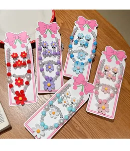 Kids Pearl Necklace Cute Daisy Pendant Princess Style Jewelry Set for Little Girls