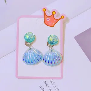 Kids clip-on earrings set cute princess style shell design non-pierced jewelry for girls