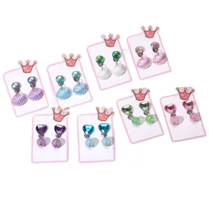 Children clip-on earrings set cute colorful shell heart style princess ear clips for girls