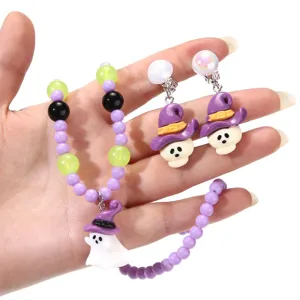 Children Halloween necklace earrings set ghost skull witch hat cute party jewelry accessory