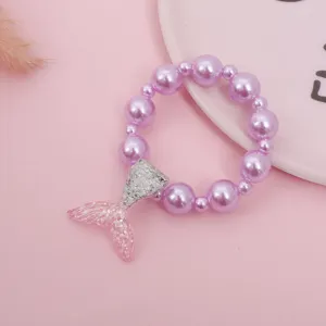 Children pearl beaded bracelet with mermaid tail cute pink princess style sweet jewelry