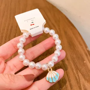 Pearl beaded bracelet with cute shell pendant fashion jewelry accessories for women