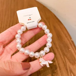 Cute unicorn pearl bracelet, sweet style alloy beaded jewelry for students and women.
