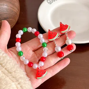Children cute watermelon pearl bracelet earrings set sweet fruit fashion jewelry gift