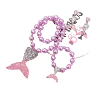 Children mermaid tail necklace bracelet earrings jewelry set little girls cute gift