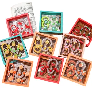 Children's fruit pearl bracelet gift box set, cute design, perfect birthday gift for girls.