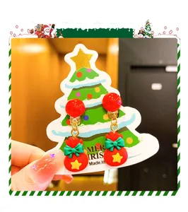 Close-up of cute Christmas gift bag clip-on earrings detail, perfect holiday children jewelry.