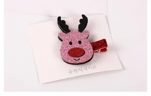 Kids Christmas glitter reindeer hair clip cute pink deer holiday duckbill hairpin accessory.