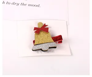 Christmas children glitter bell hair clip, cute holiday duckbill hairpin for baby girls.