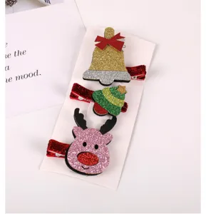 Christmas children glitter hair clips set with cute bell tree reindeer duckbill designs.