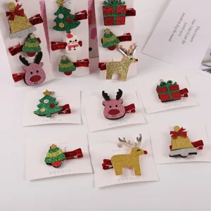 Cute Christmas children hair clips set, featuring lovely holiday cartoon designs and shiny details.