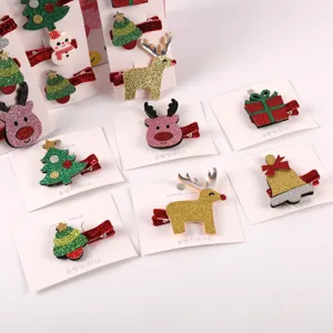 Christmas children hair clips set glitter cartoon santa reindeer hairpins for girls kids.
