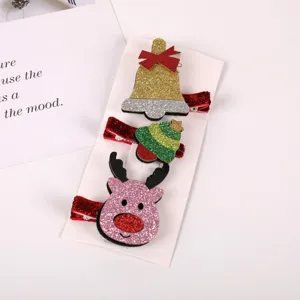 Christmas children hair clips cute glitter bell tree reindeer hairpin set for baby girls