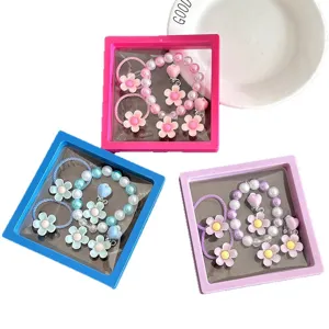 Kids flower pearl bracelet set girls birthday gift boxed cute Korean style fashion jewelry
