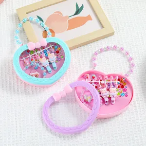 Cute kids hair accessories set heart handbag bracelet girls gift toy jewelry box