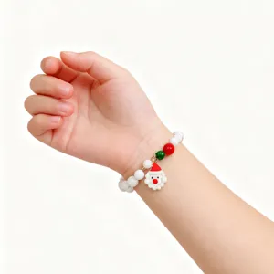 Children Christmas bracelet cute Santa pendant beaded hand jewelry holiday gift for kids