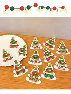 Kids Christmas clip on earrings set, cute cartoon reindeer snowman tree earrings detail view.