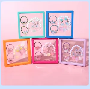 Girls pearl shell bracelet set marine style hair ties clip earrings cute kids gift detail view