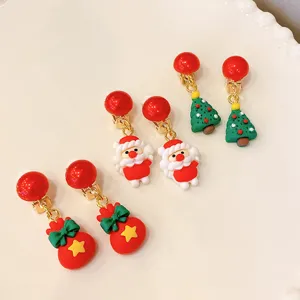 Kids Christmas Clip On Earrings Cute Cartoon Santa Claus Elk Resin Ear Clips Children Holiday Jewelry Gift
